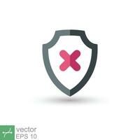 Shield with cross mark icon. Simple flat style. Decline, check mark false, danger protection, red alert, unsafe concept. Vector illustration symbol isolated on white background. EPS 10.