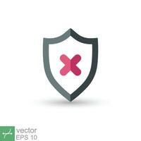 Shield with cross mark icon. Simple flat style. Decline, check mark false, danger protection, red alert, unsafe concept. Vector illustration symbol isolated on white background. EPS 10.