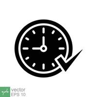 cheque marca en reloj icono. sencillo sólido estilo. real hora proteccion, Perfecto hora, circulo mirar, Temporizador concepto. glifo vector ilustración aislado en blanco antecedentes. eps 10