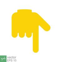 Yellow backhand index pointing down icon. Simple flat style. Hand, down, arrow, finger concept. Vector illustration isolated on white background. EPS 10.