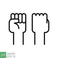 Fist raised up icon. Simple outline style. Strong arm, hand power, unity, revolution, protest, freedom concept. Thin line vector illustration isolated on white background. EPS 10.