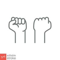 Fist raised up icon. Simple outline style. Strong arm, hand power, unity, revolution, protest, freedom concept. Thin line vector illustration isolated on white background. Editable stroke EPS 10.