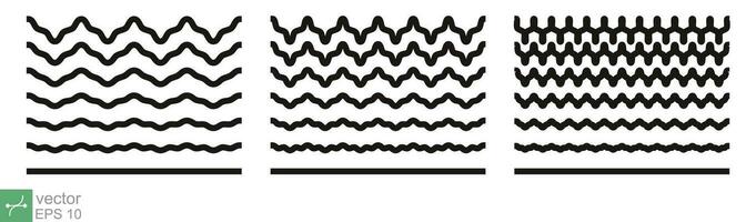 Squiggle, zigzag line pattern. Wiggly, wavy, ripple, wave line, black underlines, smooth and squiggly horizontal curvy squiggles. Vector illustration isolated on white background. EPS 10.