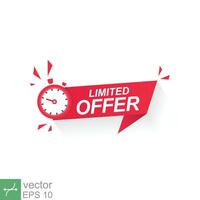 Red limited offer with clock for promotion, banner, price, sale. Label countdown time for exclusive deal, last chance. Alarm clock with limited offer isolated background. Vector illustration EPS 10.