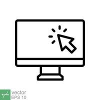 Computer monitor click cursor line icon. Simple outline style sign for mobile concept and web design. Mouse, PC, desktop, display. Vector illustration isolated. EPS 10.