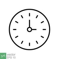 Circular wall clock icon. Simple outline style. Clockwork, single circle watch, time management concept symbol design. Thin line vector illustration isolated on white background. EPS 10.