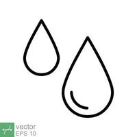 agua gotas icono. sencillo contorno estilo. soltar agua, gotita, líquido, lluvia, limpiar agua, agricultura, ambiente concepto. Delgado línea vector ilustración aislado en blanco antecedentes. eps 10