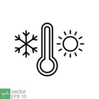 Weather temperature thermometer icon. Outline style sign for web and app. Thermometer with cold and hot symbol. Thin line vector illustration isolated on white background. EPS 10.