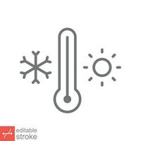 Weather temperature thermometer icon. Outline style sign for web and app. Thermometer with cold and hot symbol. Thin line vector illustration isolated on white background. Editable stroke EPS 10.