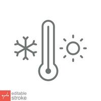 Weather temperature thermometer icon. Outline style sign for web and app. Thermometer with cold and hot symbol. Thin line vector illustration isolated on white background. Editable stroke EPS 10.