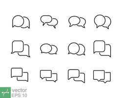 Set of talk bubble speech icon collection. Simple outline style. Chat, speak, dialogue, balloon, message concept. Thin line vector illustration isolated on white background. EPS 10.