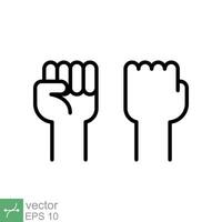 Fist raised up icon. Simple outline style. Strong arm, hand power, unity, revolution, protest, freedom concept. Thin line vector illustration isolated on white background. EPS 10.