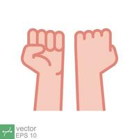 Fist raised up icon. Simple flat style. Strong arm, hand power, unity, revolution, protest, freedom concept. Vector illustration isolated on white background. EPS 10.