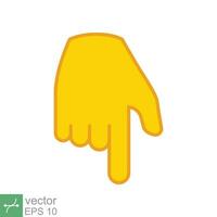 Yellow backhand index pointing down icon. Simple filled outline style. Hand, down, arrow, finger concept. Vector illustration isolated on white background. EPS 10.