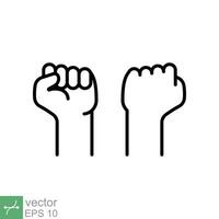 Fist raised up icon. Simple outline style. Strong arm, hand power, unity, revolution, protest, freedom concept. Thin line vector illustration isolated on white background. EPS 10.