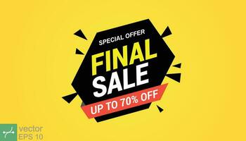 Final sale banner, special offer up to 70 off. Yellow banner template. Vector abstract background design, marketing template, business concept. EPS 10.