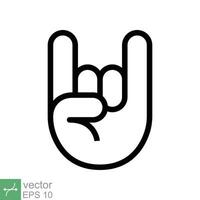 Rock on concert gig hand gesture icon. Simple outline style. Hardcore, heavy metal, music, punk sign concept. Line vector illustration symbol isolated on white background. EPS 10.