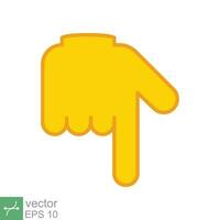 Yellow backhand index pointing down icon. Simple filled outline style. Hand, down, arrow, finger concept. Vector illustration isolated on white background. EPS 10.