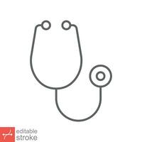 Stethoscope cardio device icon. Simple outline style. Medical, doctor equipment, health heart, hospital concept. Thin line vector illustration isolated on white background. Editable stroke EPS 10.