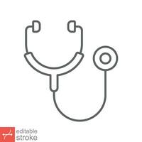 Stethoscope cardio device icon. Simple outline style. Medical, doctor equipment, health heart, hospital concept. Thin line vector illustration isolated on white background. Editable stroke EPS 10.