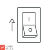 Light on, electric switch icon. Simple outline style. Power turn on button, toggle switch on position concept. Thin line vector illustration isolated on white background. Editable stroke EPS 10.