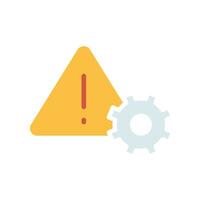 System error and not working sign. Settings icon with exclamation mark in triangle with gear wheel. Industry Problem. Gear, setting, warning icon. Vector illustration filled outline style EPS10