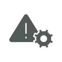 System error and not working sign. Settings icon with exclamation mark in triangle with gear wheel. Industry Problem. Gear, setting, warning icon. Vector illustration solid, glyph style. EPS 10