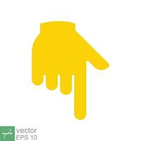 Yellow backhand index pointing down icon. Simple flat style. Hand, down, arrow, finger concept. Vector illustration isolated on white background. EPS 10.