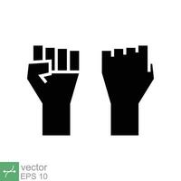 puño elevado arriba icono. sencillo sólido estilo. fuerte brazo, mano fuerza, unidad, revolución, protesta, libertad concepto. glifo vector ilustración aislado en blanco antecedentes. eps 10