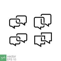 Chat bubble speech icon set. Simple outline style. Speak, talk, discussion, communication concept. Line vector illustration isolated on white background. EPS 10.