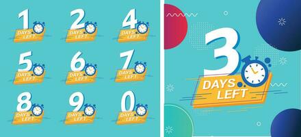 Countdown left days banner. count time sale. Nine, eight, seven, six, five, four, three, two, one, zero days left. Vector illustration. EPS 10.