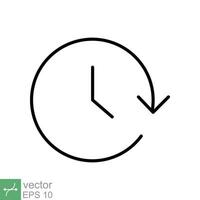 reloj hora con flecha alrededor icono. sencillo contorno estilo. repetir o actualizar firmar, tictac mirar, cuenta regresiva concepto. Delgado línea vector ilustración aislado en blanco antecedentes. eps 10