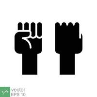 Fist raised up icon. Simple solid style. Strong arm, hand power, unity, revolution, protest, freedom concept. Glyph vector illustration isolated on white background. EPS 10.