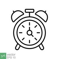 Alarm clock icon. Simple outline style. Table mechanical alarm with two bells, modern desk alarm clock concept symbol design. Thin line vector illustration isolated on white background. EPS 10.