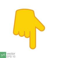 Yellow backhand index pointing down icon. Simple filled outline style. Hand, down, arrow, finger concept. Vector illustration isolated on white background. EPS 10.