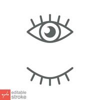 Eye and eyelash icon. Simple outline style. Wink, blink, makeup, doodle, woman beauty face concept. Thin line vector illustration isolated on white background. Editable stroke EPS 10.