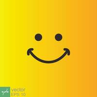 Smile icon template design. Smiling emoticon vector logo on yellow background. Face line art style. Funny doodle drawing, fun symbol, humor, joy concept. EPS 10.