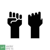 Fist raised up icon. Simple solid style. Strong arm, hand power, unity, revolution, protest, freedom concept. Glyph vector illustration isolated on white background. EPS 10.