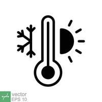 Weather temperature thermometer icon. Simple solid style sign for web and app. Thermometer with cold and hot symbol. Glyph vector illustration isolated on white background. EPS 10.