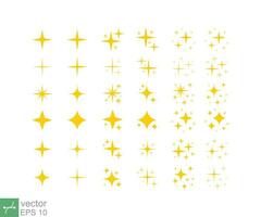 Star sparkle icon set. Simple flat style. Yellow, gold, orange, decoration twinkle, spark, shiny flash, glowing light effect concept. Vector illustration isolated on white background. EPS 10.