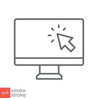 Computer monitor click cursor line icon. Simple outline style sign for mobile concept and web design. Mouse, PC, desktop, display. Vector illustration isolated. Editable stroke EPS 10.