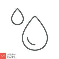 Water drops icon. Simple outline style. Drop water, droplet, liquid, rain, aqua, farming, environment concept. Thin line vector illustration isolated on white background. Editable stroke EPS 10.