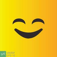 Smile icon template design. Smiling emoticon vector logo on yellow background. Face line art style. Funny doodle drawing, fun symbol, humor, joy concept. EPS 10.