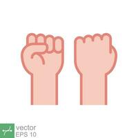 Fist raised up icon. Simple flat style. Strong arm, hand power, unity, revolution, protest, freedom concept. Vector illustration isolated on white background. EPS 10.