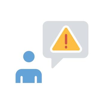 Invalid user profile. Important Caution notice of personal fake account. Internet person id and fraud risk data alert . User, warning icon. Vector illustration filled outline style. EPS10