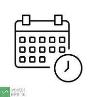 Office clock with calendar icon. Simple outline style. Time, date, appointment, schedule, event, timetable concept symbol design. Thin line vector illustration isolated on white background. EPS 10.