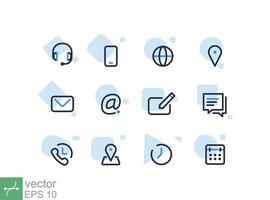 Contact us icon set. Simple flat style. Phone, smartphone, email, location, house, globe, address, chat, business card concept. Vector illustration isolated on white background. EPS 10.