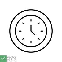 Circular wall clock icon. Simple outline style. Clockwork, single circle watch, time management concept symbol design. Thin line vector illustration isolated on white background. EPS 10.