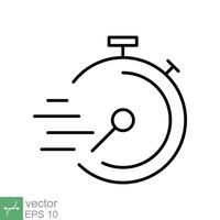 rápido hora icono. sencillo contorno estilo. velocidad reloj Temporizador, rápido cronógrafo, cronómetro, fecha límite concepto. Delgado línea vector ilustración aislado en blanco antecedentes. eps 10