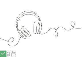 One line drawing of headphone, headset. Music element for listening audio, radio playlist. Continuous line art design isolated on white background. EPS 10. vector
